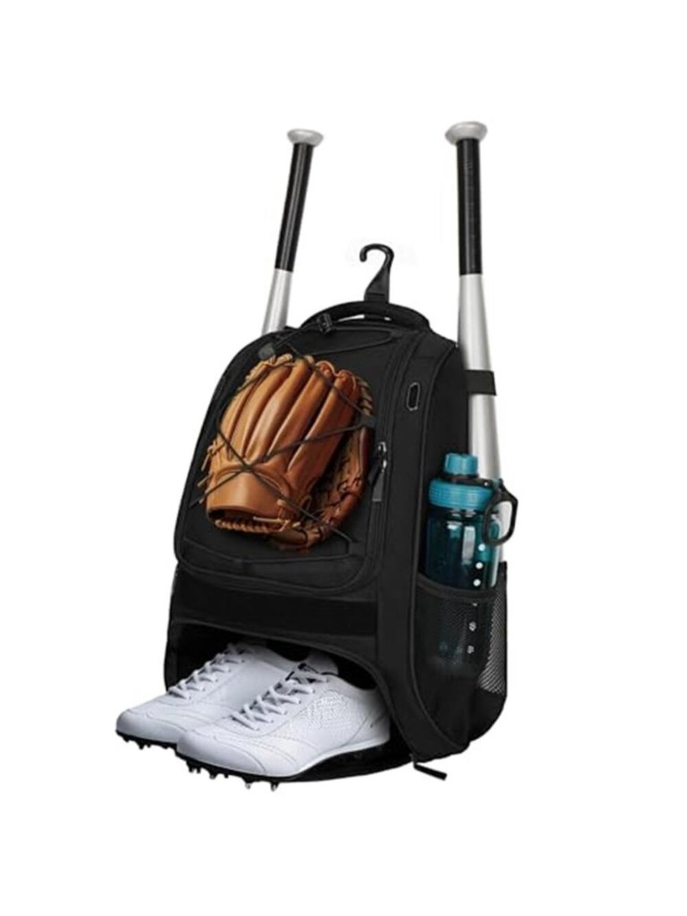 Youth Baseball Bag, Bat Backpack with Fence Hook & Separate Shoe Compartment